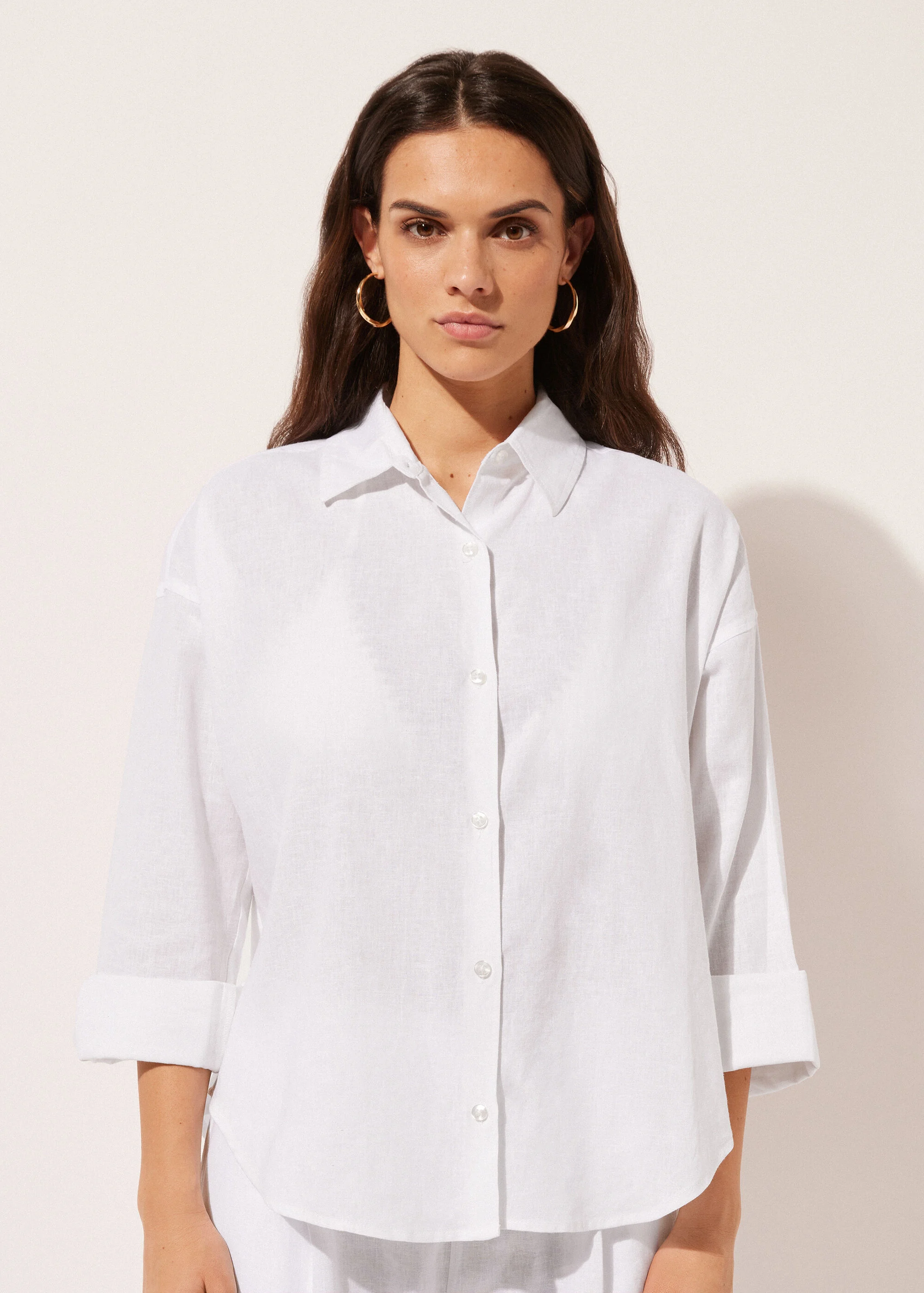 Cropped Linen and Viscose Shirt