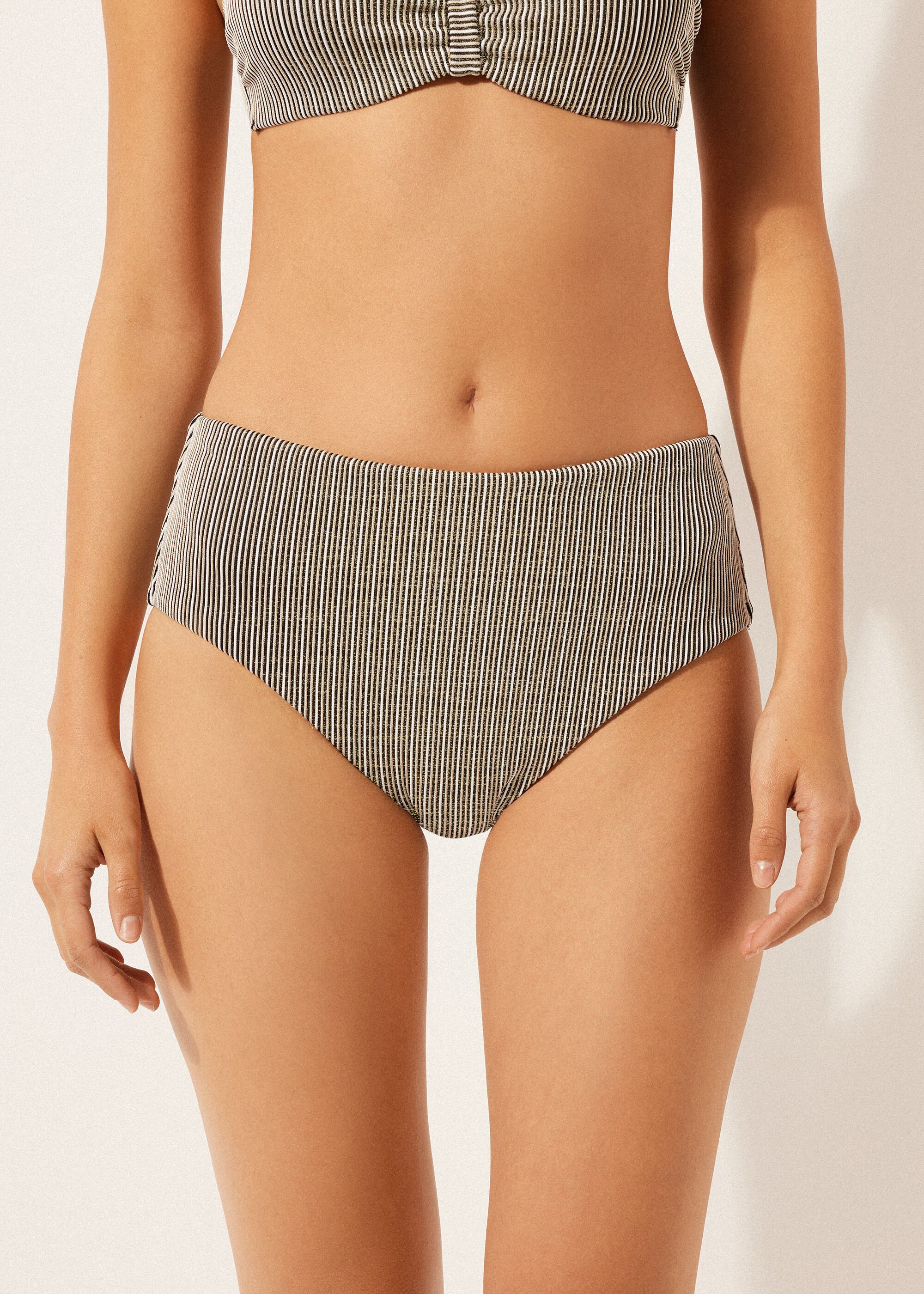 High-Waisted Swimsuit Bottoms Golden Stripes