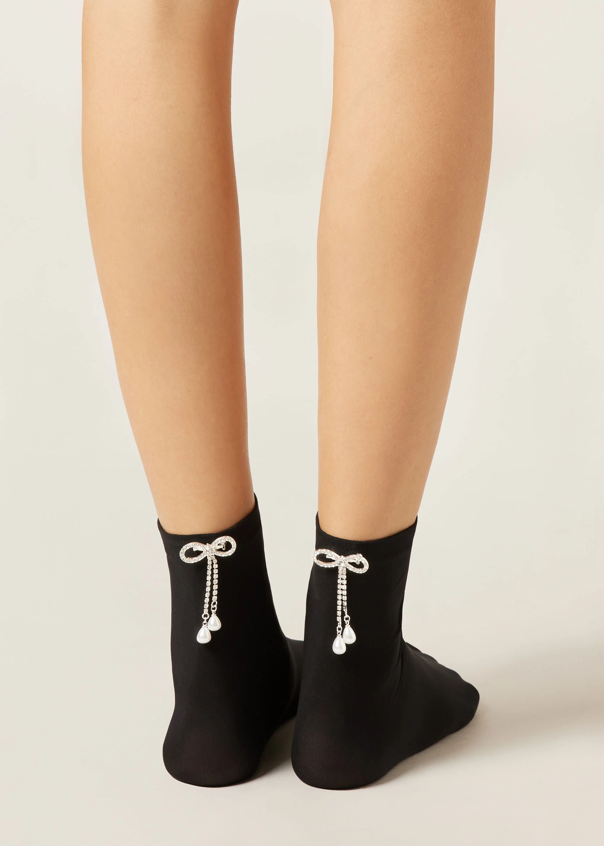 Rhinestone Brooch Socks