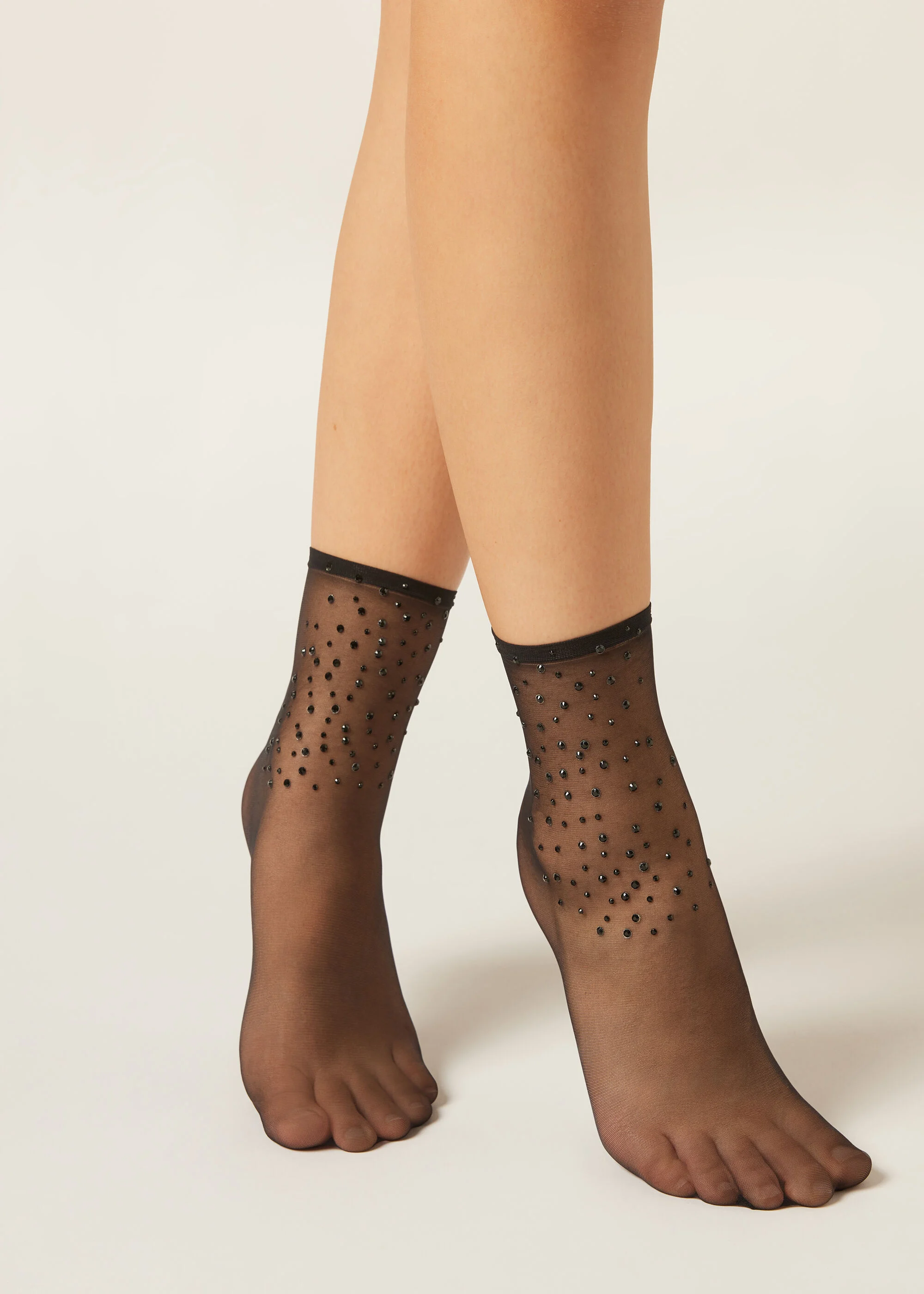 Sheer Short Socks with Rhinestones